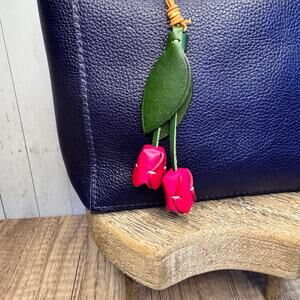 Hot Pink Tulip Bag Charm Tulip Spring Pink Flower Charm Leather Bag Charm